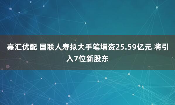 嘉汇优配 国联人寿拟大手笔增资25.59亿元 将引入7位新股东